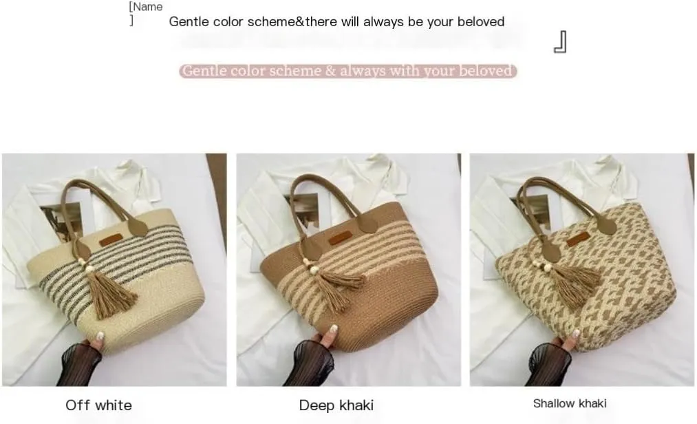 Handbag Straw Bag Women Summer Versatile 2024 New Shoulder Tote Bag Seaside Holiday Beach Bag Straw Bags(Brown)