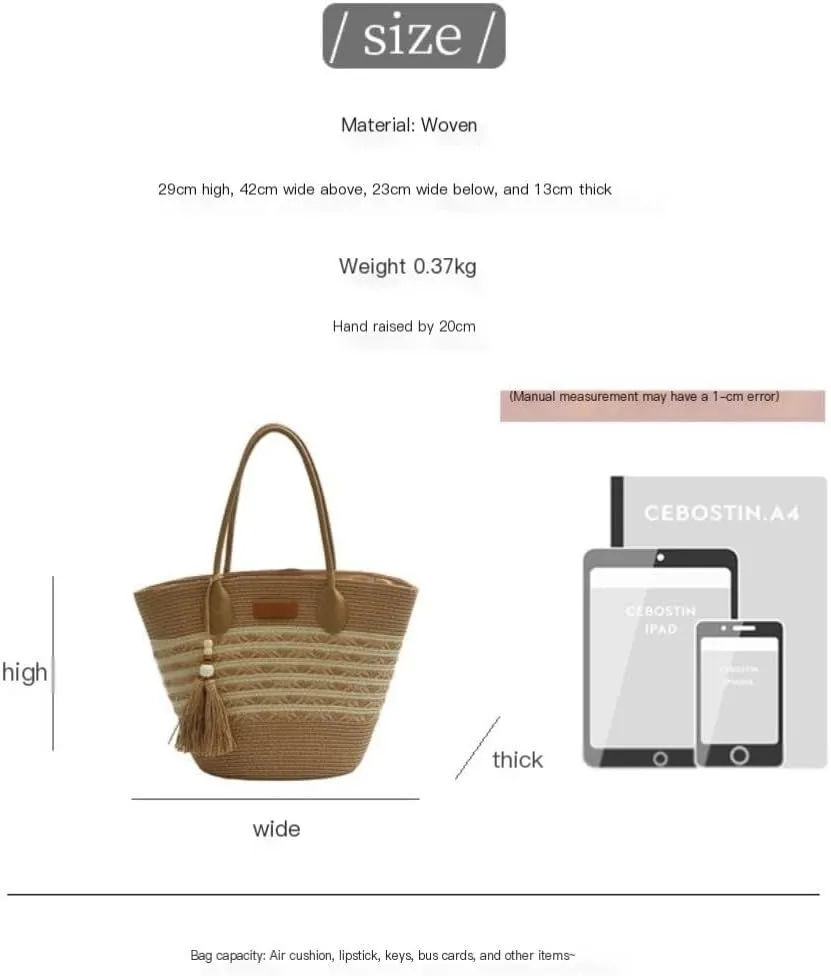 Handbag Straw Bag Women Summer Versatile 2024 New Shoulder Tote Bag Seaside Holiday Beach Bag Straw Bags(Brown)