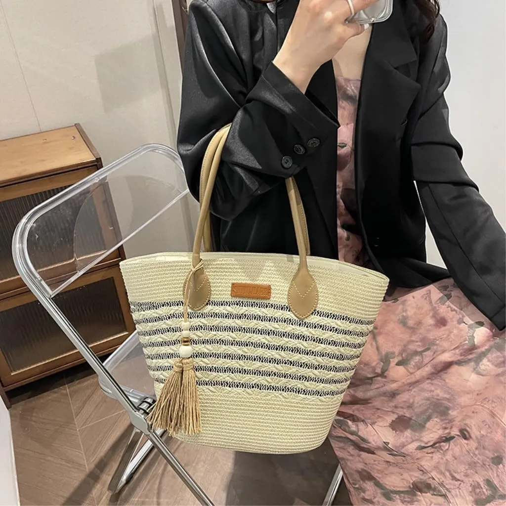 Handbag Straw Bag Women Summer Versatile 2024 New Shoulder Tote Bag Seaside Holiday Beach Bag Straw Bags(Brown)