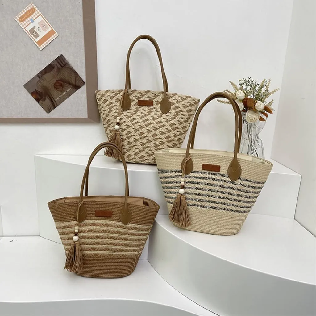 Handbag Straw Bag Women Summer Versatile 2024 New Shoulder Tote Bag Seaside Holiday Beach Bag Straw Bags(Brown)