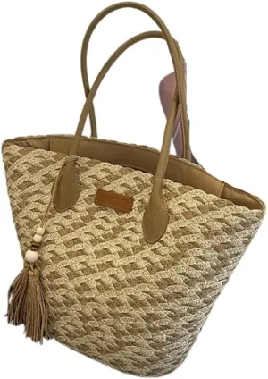 Handbag Straw Bag Women Summer Versatile 2024 New Shoulder Tote Bag Seaside Holiday Beach Bag Straw Bags(Brown)