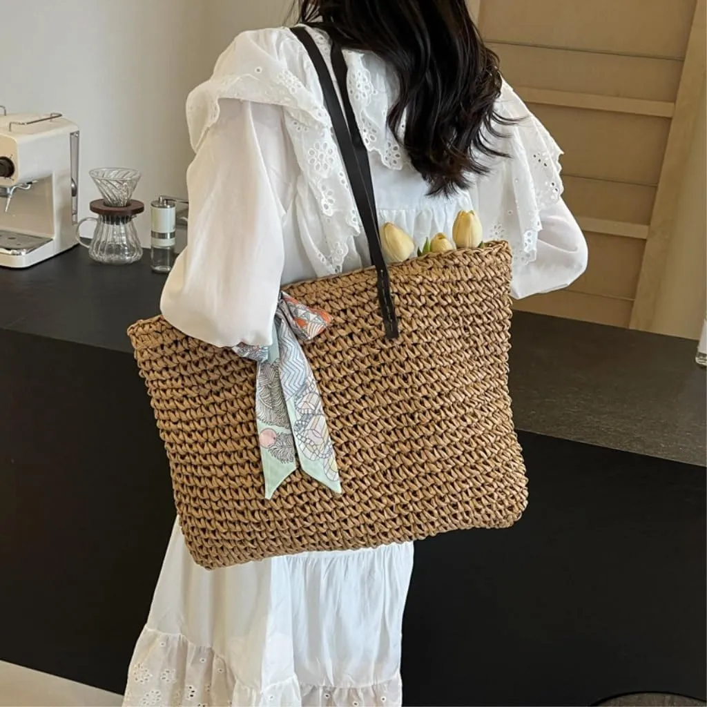 Handbag Tote Bag Women 2024 New Summer Versatile Seaside Vacation Beach Bag Woven Straw Bag Straw Bags(Brown)