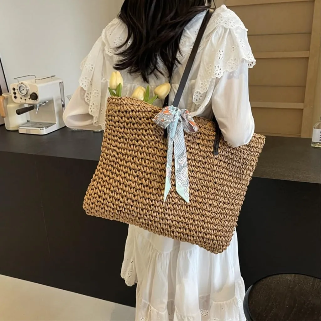 Handbag Tote Bag Women 2024 New Summer Versatile Seaside Vacation Beach Bag Woven Straw Bag Straw Bags(Brown)