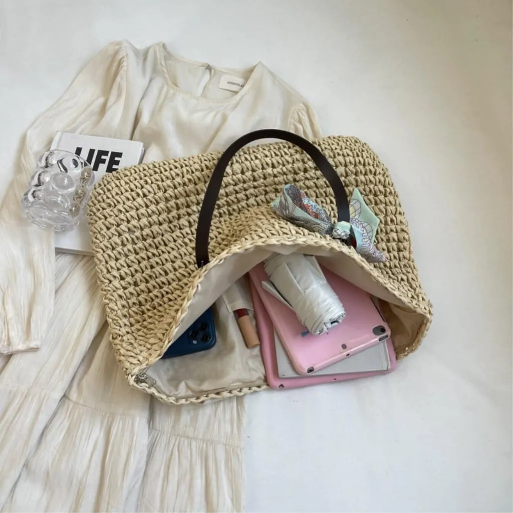 Handbag Tote Bag Women 2024 New Summer Versatile Seaside Vacation Beach Bag Woven Straw Bag Straw Bags(Brown)