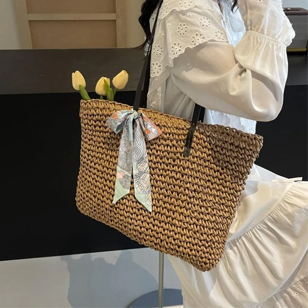 Handbag Tote Bag Women 2024 New Summer Versatile Seaside Vacation Beach Bag Woven Straw Bag Straw Bags(Brown)