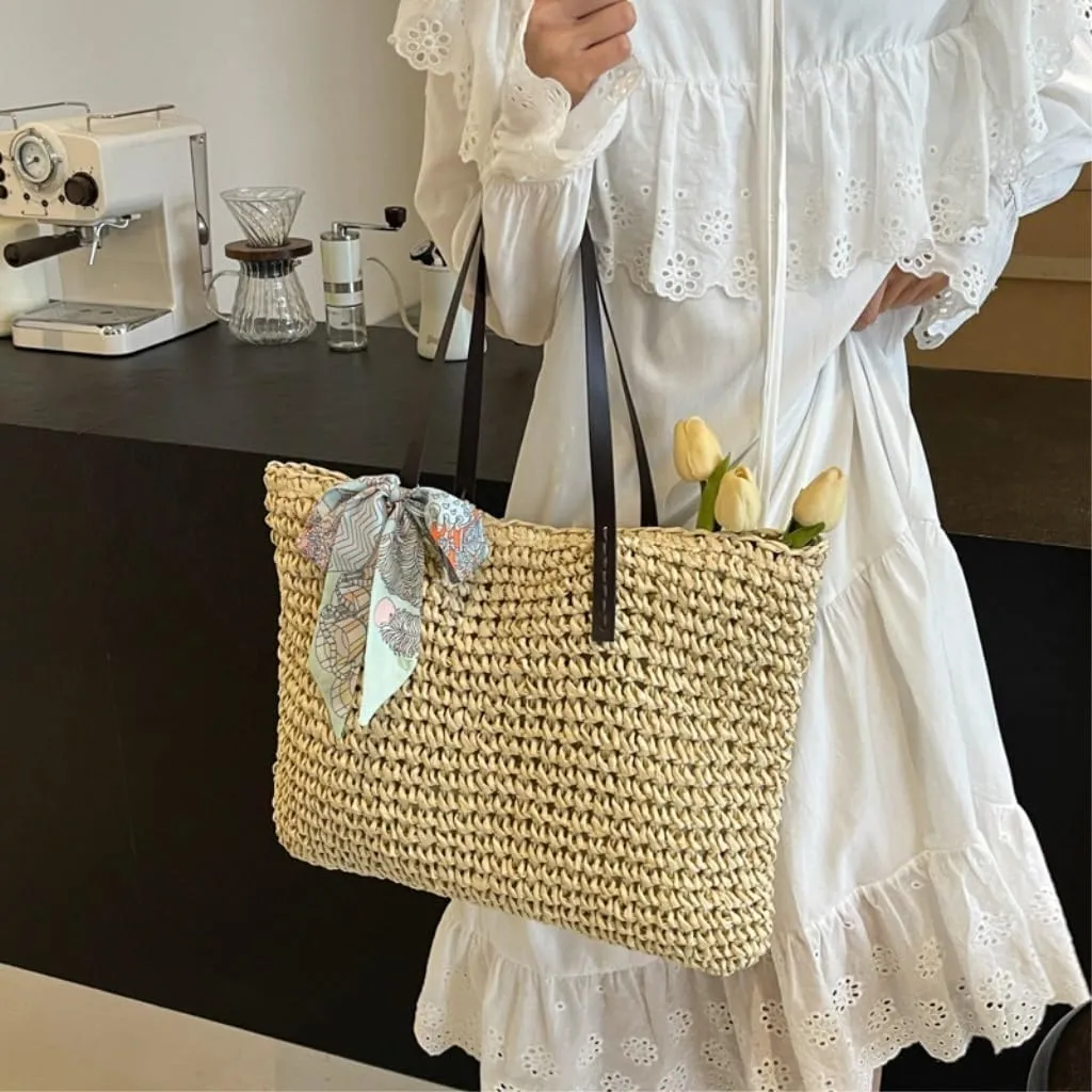 Handbag Tote Bag Women 2024 New Summer Versatile Seaside Vacation Beach Bag Woven Straw Bag Straw Bags(Brown)