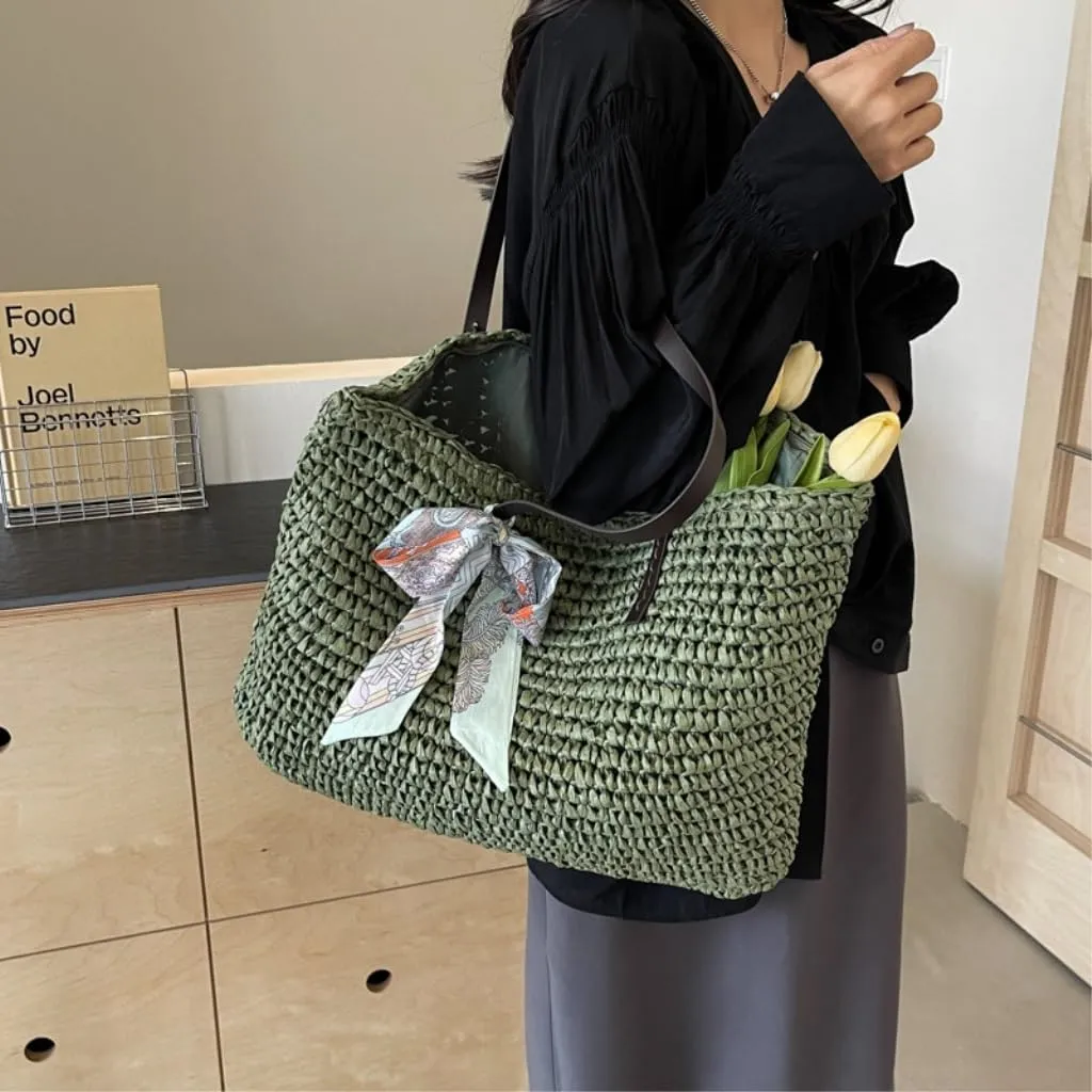 Handbag Tote Bag Women 2024 New Summer Versatile Seaside Vacation Beach Bag Woven Straw Bag Straw Bags(Brown)