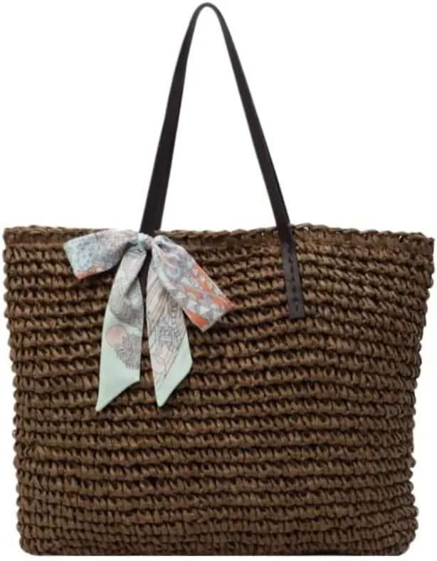 Handbag Tote Bag Women 2024 New Summer Versatile Seaside Vacation Beach Bag Woven Straw Bag Straw Bags(Brown)