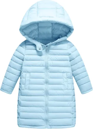 Happy Cherry Girls Boys Long Lightweight Hooded Puffer Jacket Puffer Down Coat Winter Fall Outerwear Warm