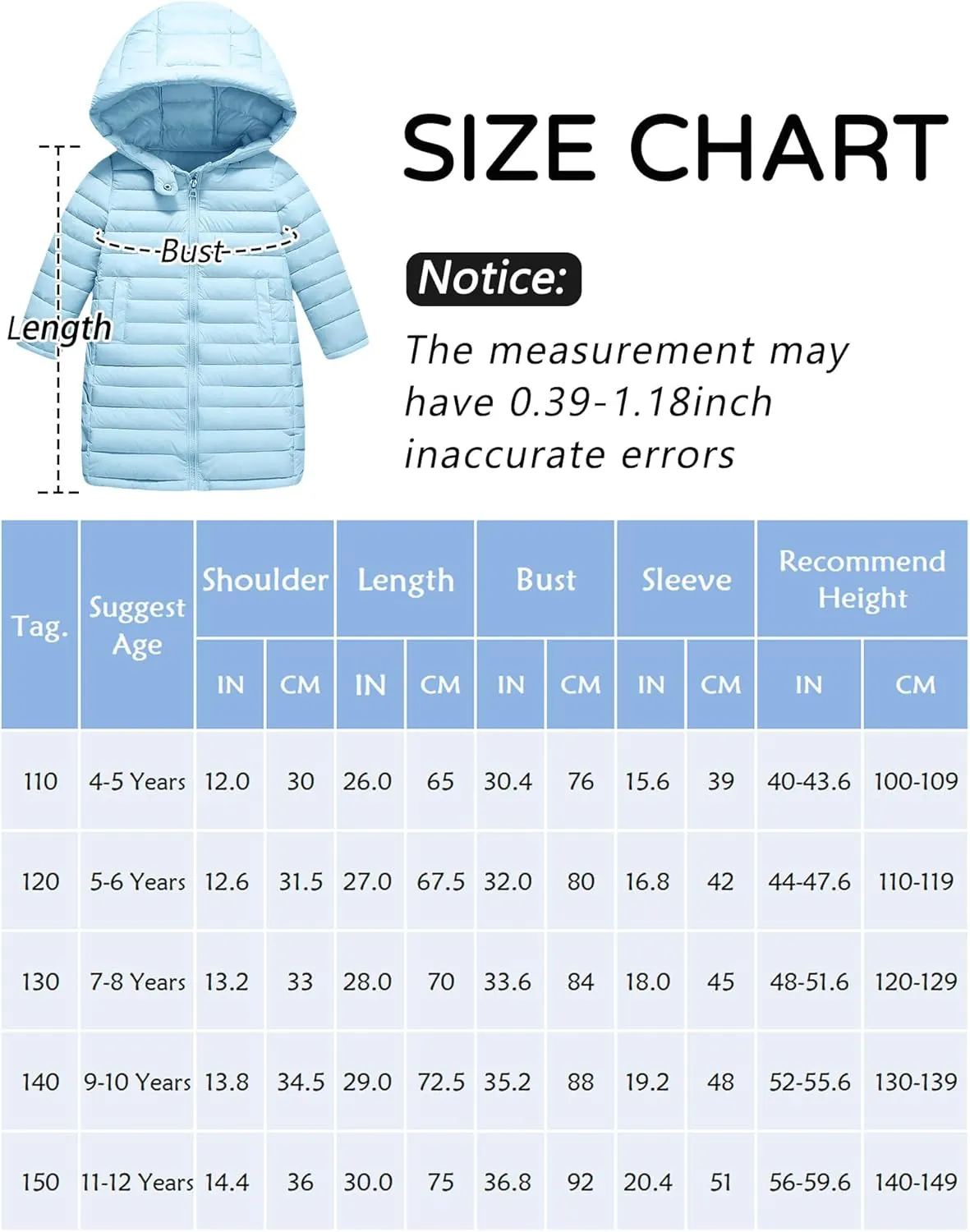 Happy Cherry Girls Boys Long Lightweight Hooded Puffer Jacket Puffer Down Coat Winter Fall Outerwear Warm