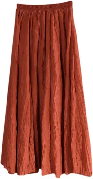 HGps8w Cotton Linen Maxi Skirt for Women - Casual Comfy Elastic Waiste Versatile Solid Color Ankle Length Skirts