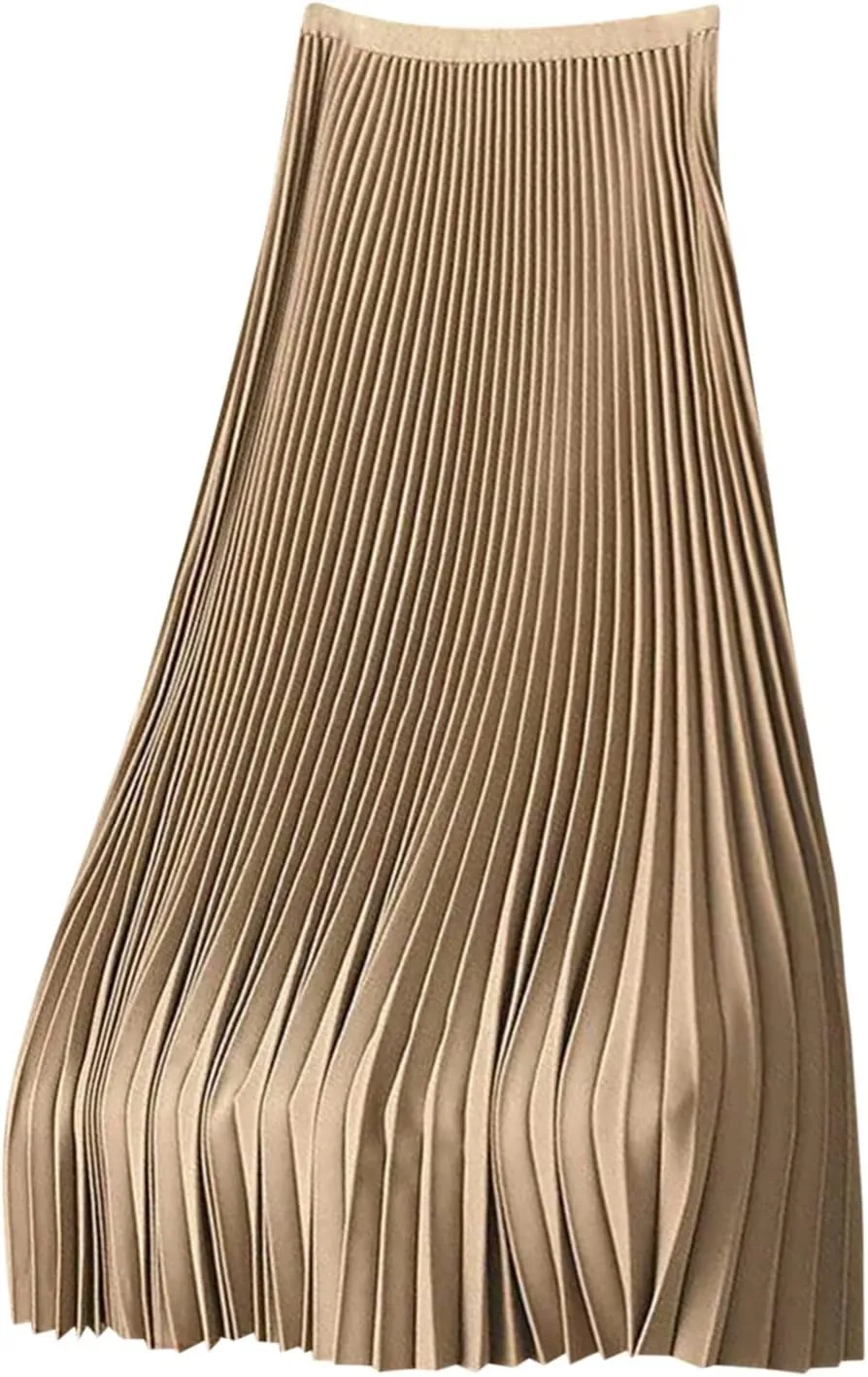 HGps8w Satin Maxi Skirt for Women 2025 Summer Elegant Sliky High Waisted Pleated Versatile Skirts Long Flowy Dress