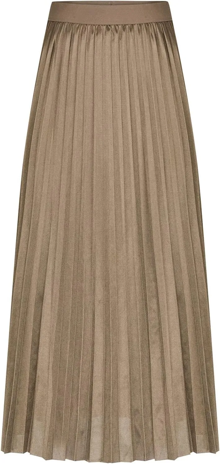 HGps8w Satin Maxi Skirt for Women 2025 Summer Elegant Sliky High Waisted Pleated Versatile Skirts Long Flowy Dress