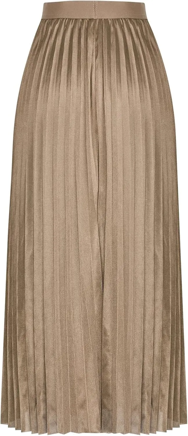 HGps8w Satin Maxi Skirt for Women 2025 Summer Elegant Sliky High Waisted Pleated Versatile Skirts Long Flowy Dress