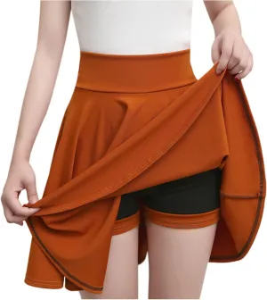 HGps8w Women's Basic A-Line Skirts Versatile Stretchy High Waisted Flared Casual Mini Skater Skirt with Under Shorts