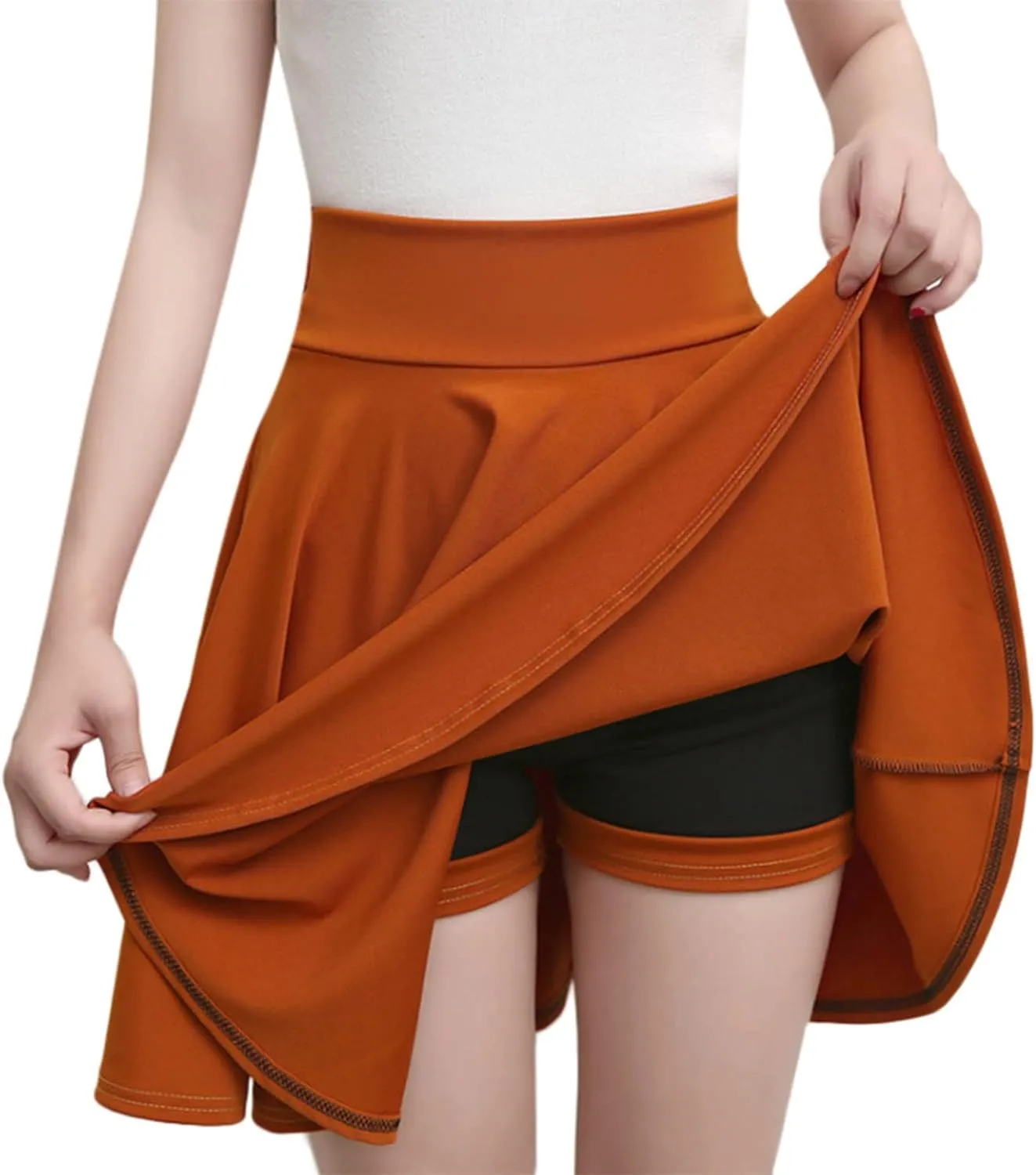 HGps8w Women's Basic A-Line Skirts Versatile Stretchy High Waisted Flared Casual Mini Skater Skirt with Under Shorts