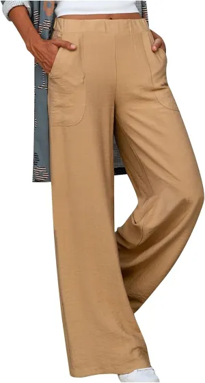 High Waisted Wide Leg Pants for Women Casual Drawstring Elastic Trousers with Pockets Cotton Linen Long Pants in 2025