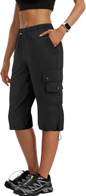 Hiking Capri Cargo Pants Women Baggy Low Rise Lightweight Summer Outdoor Casual Loose Style with 6 Pockets