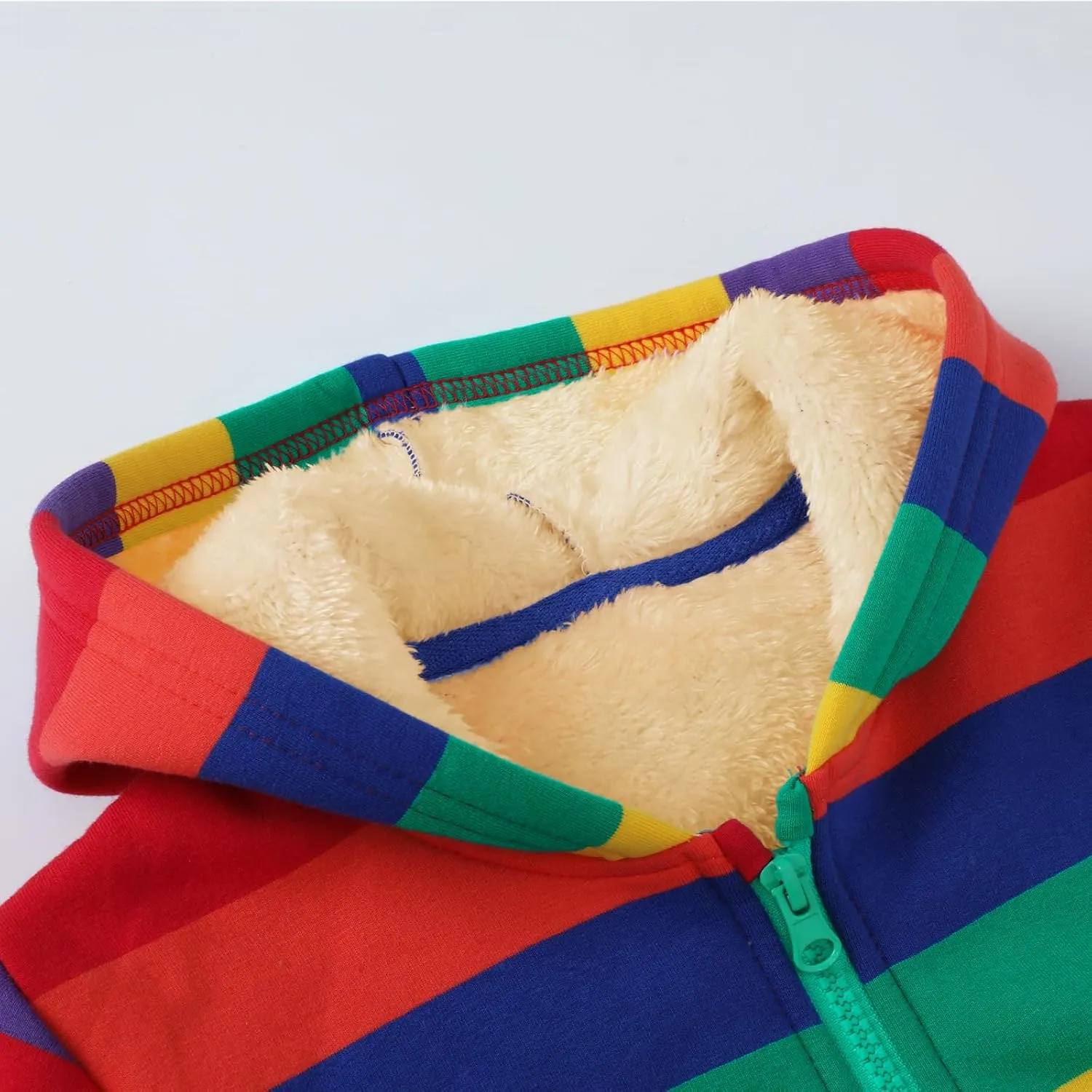 HILEELANG Girl Sherpa Fleece Lined Jacket Zip Up Hoodie Coat Cotton Raibow Stripe Winter Lightweight Outerwear