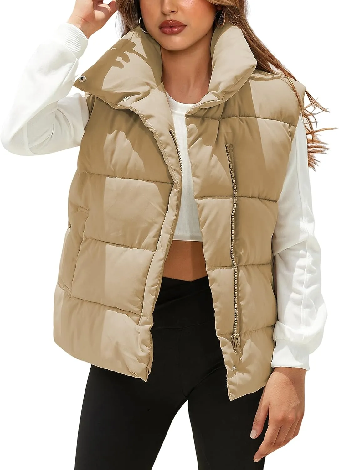 Himosyber Womens Puffer Vest Sleeveless Casual Loose Winter Warm Lightweight Stand Collar Down Jacket Coats