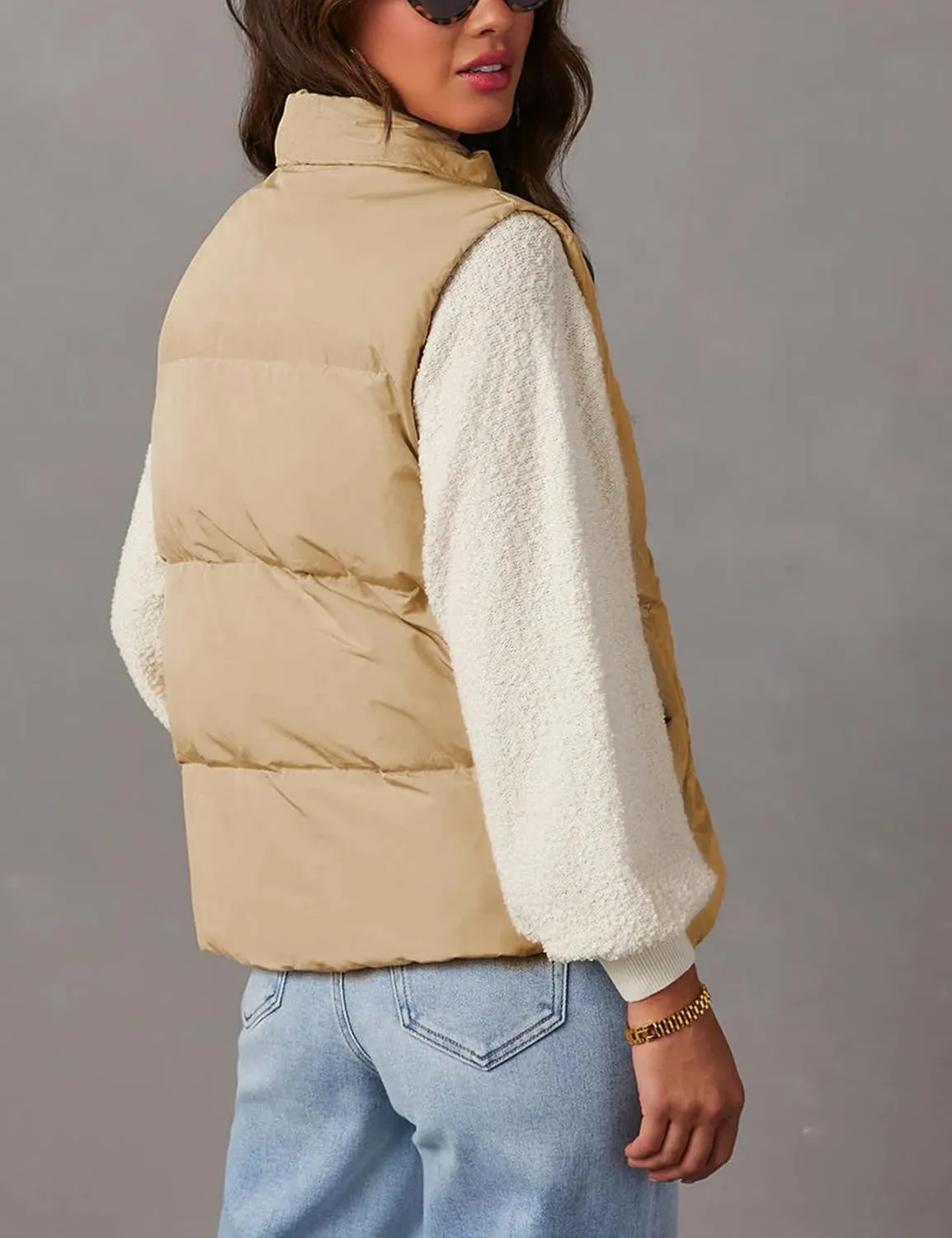 Himosyber Womens Puffer Vest Sleeveless Casual Loose Winter Warm Lightweight Stand Collar Down Jacket Coats