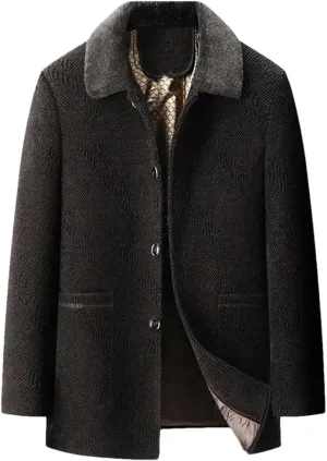 Hndudnff Men's Thick Medium Long Lapel with Padded Cotton Jacket with Pocket Outerwear Business Coat