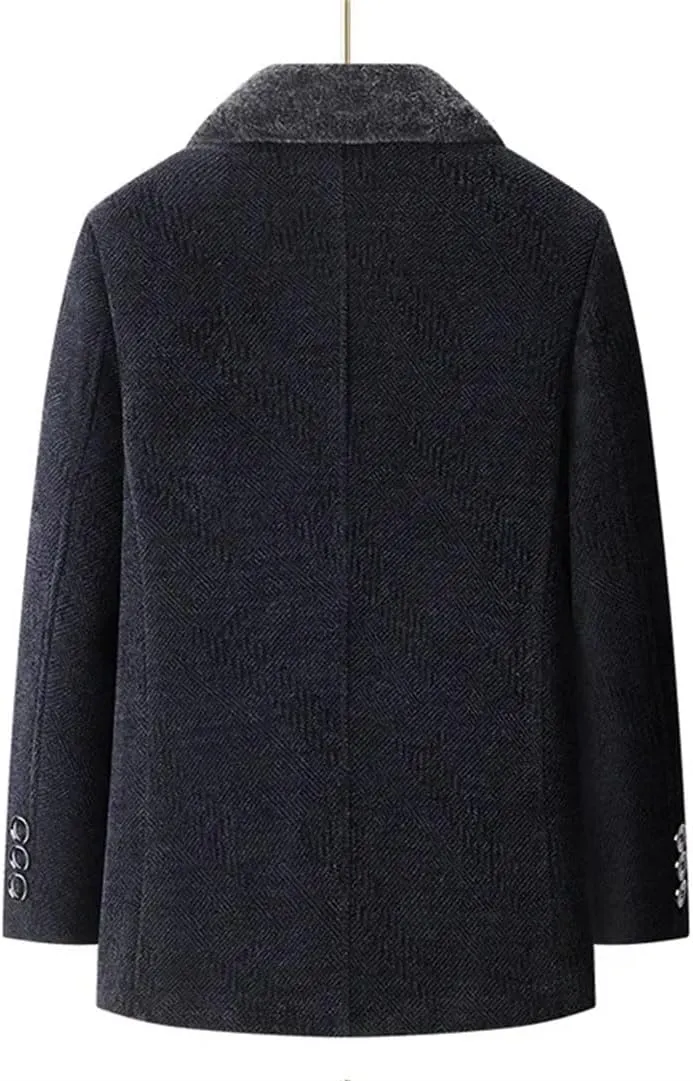 Hndudnff Men's Thick Medium Long Lapel with Padded Cotton Jacket with Pocket Outerwear Business Coat
