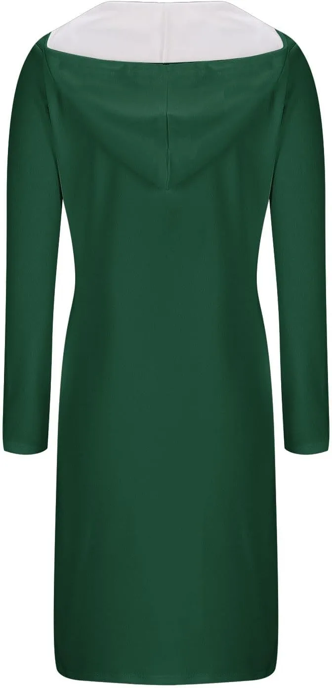 Hooded Sweatshirt Dress for Women Fall Winter Casual Long Sleeve V Neck Solid Loose Fit Pullover Elegant Midi Dresses