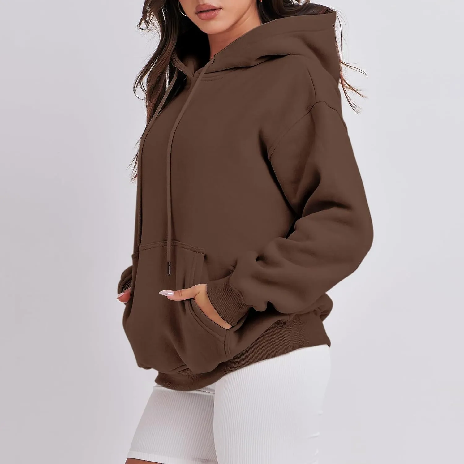 Hoodies for Women Oversized Solid Color Long Sleeve Hooded Sweater Basic Pullover Sweatshirts with Pocket
