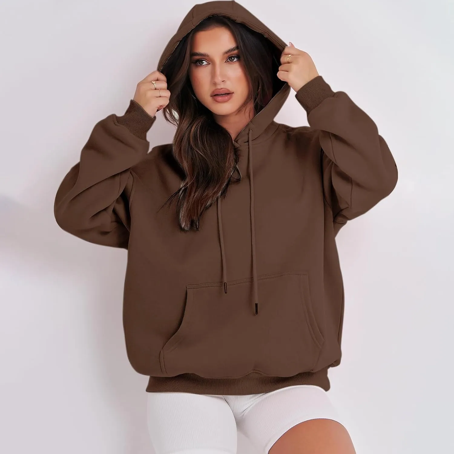 Hoodies for Women Oversized Solid Color Long Sleeve Hooded Sweater Basic Pullover Sweatshirts with Pocket