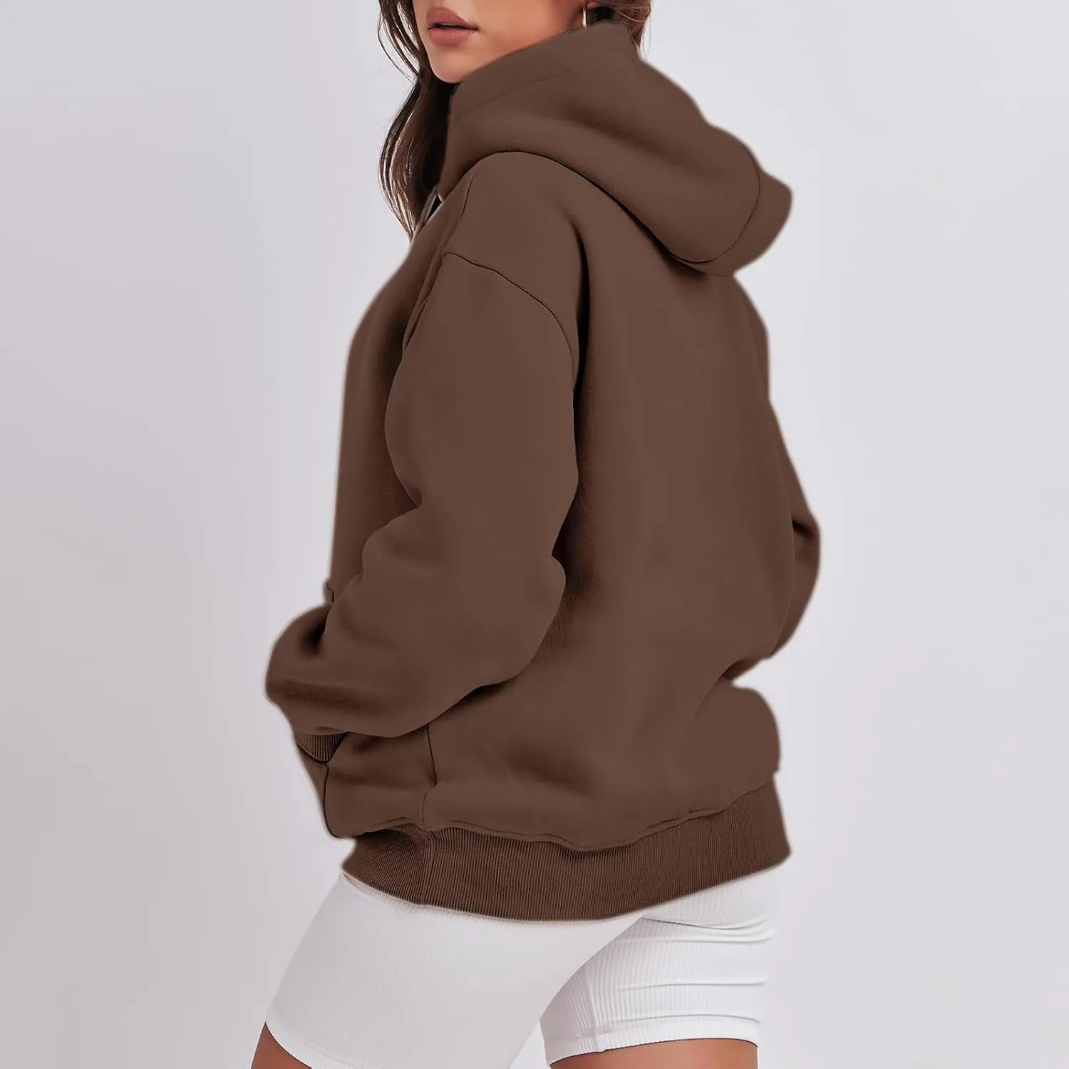 Hoodies for Women Oversized Solid Color Long Sleeve Hooded Sweater Basic Pullover Sweatshirts with Pocket