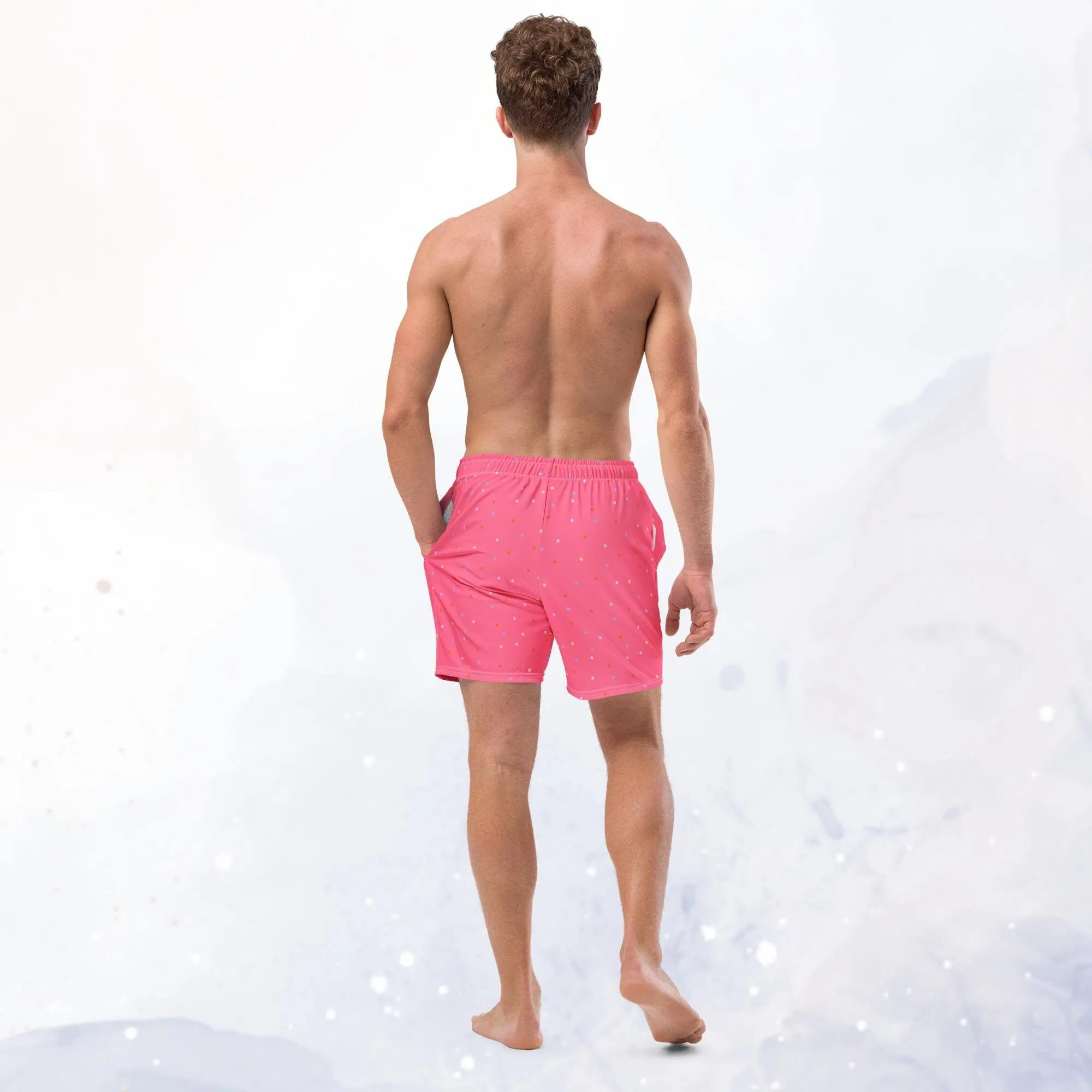 Hot Pink Polka Dot Mens Swim Trunks