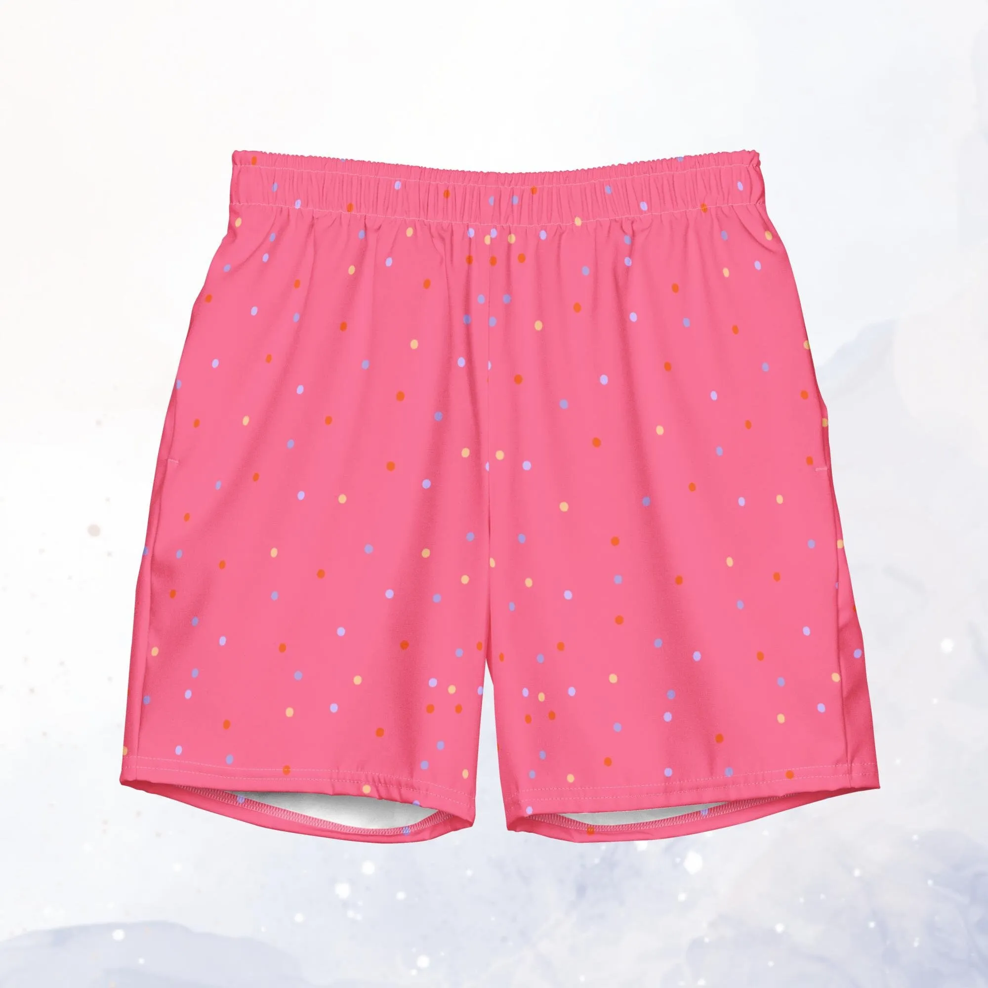 Hot Pink Polka Dot Mens Swim Trunks