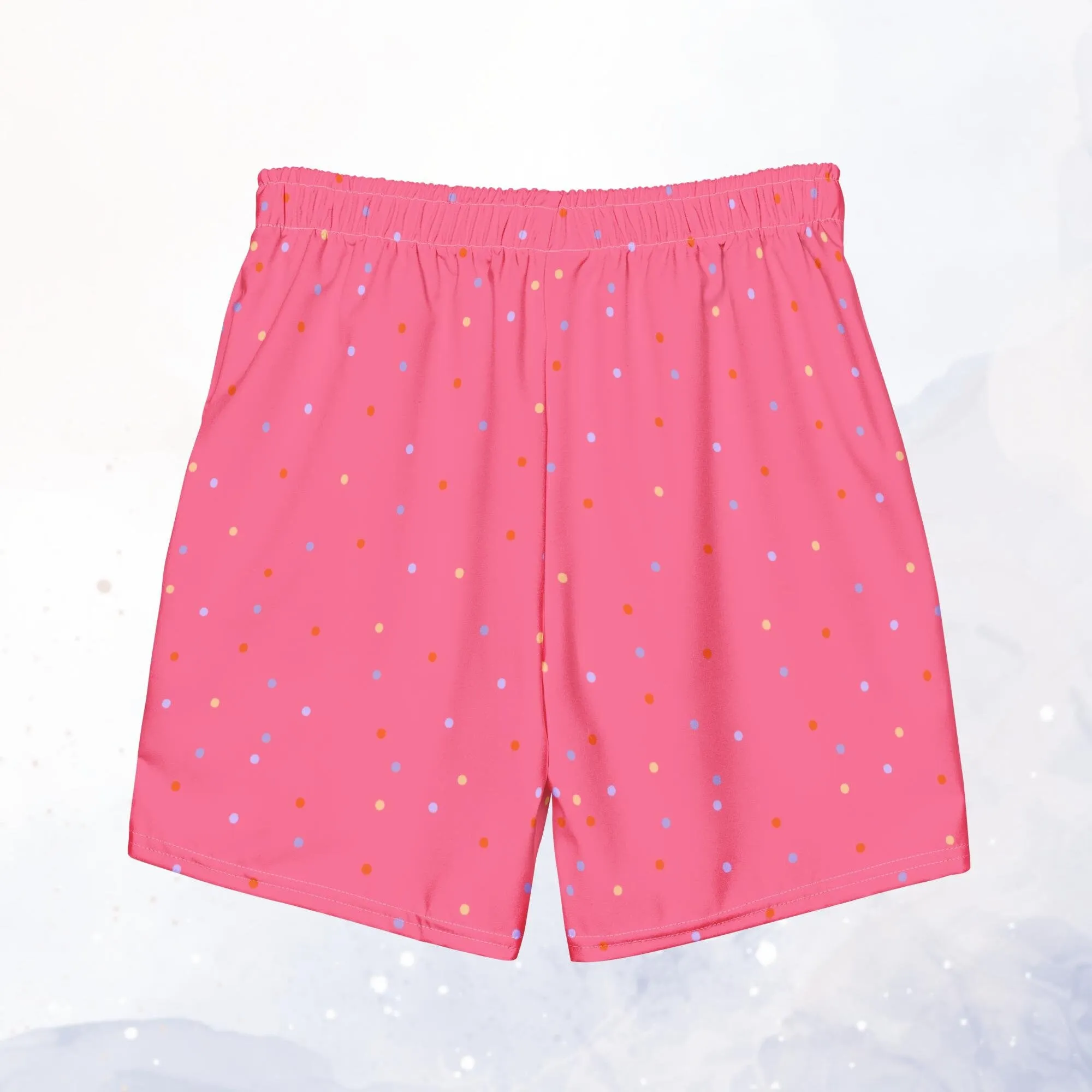Hot Pink Polka Dot Mens Swim Trunks