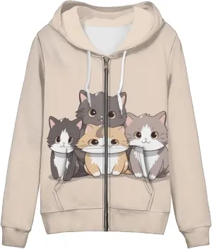 HUIACONG Cat Hoodies Zip Up Hoodie Y2K Women Oversized Kitty Sweatshirts Jacket Hooded 2024 Trendy Fall Clothes Tops Long Sleeve Shirt Sweaters 90S E-Girls Streetwear