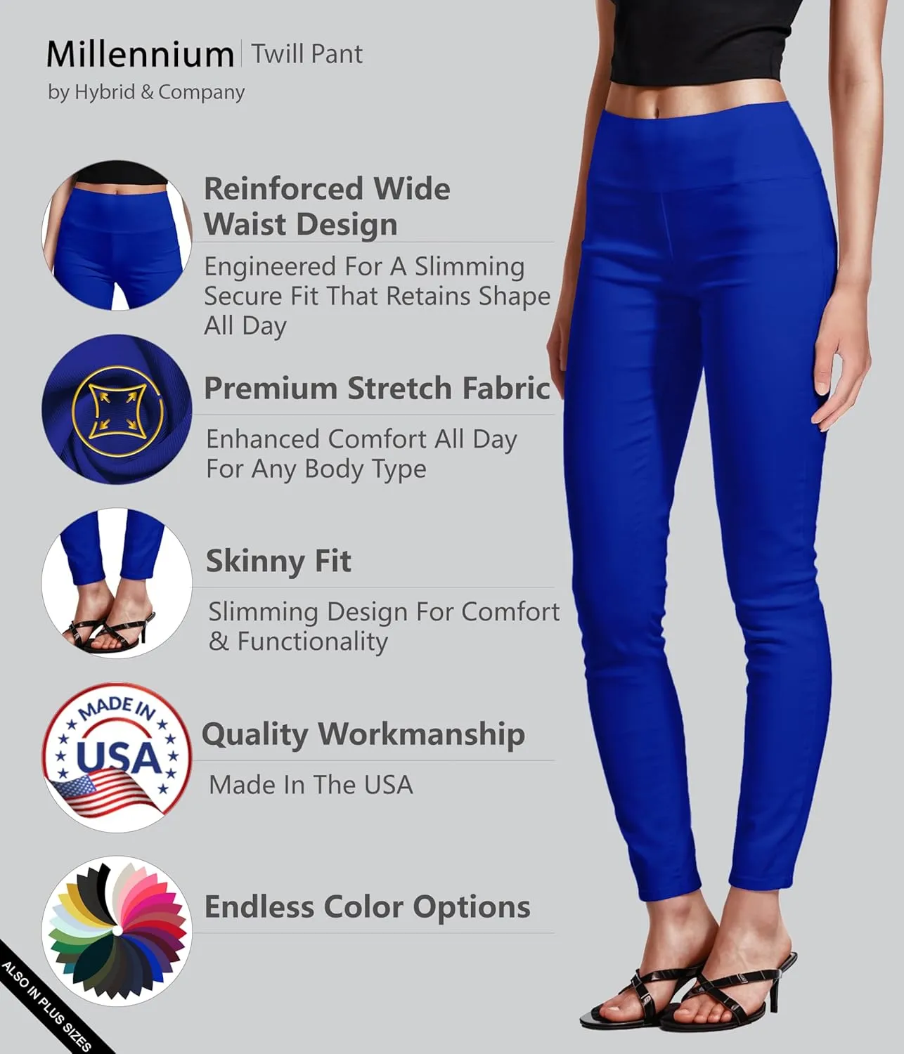 Hybrid & Company Super Comfy Stretch with Full Elastic Waist Pull On Millennium Twill Pant