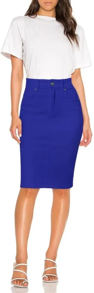 Hybrid & Company Women's Super Comfy Ultra Stretch Skirt Knee Length with Pockets