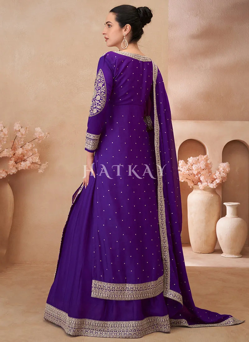 Indigo Blue Embroidery Pakistani Style Lehenga Kurti