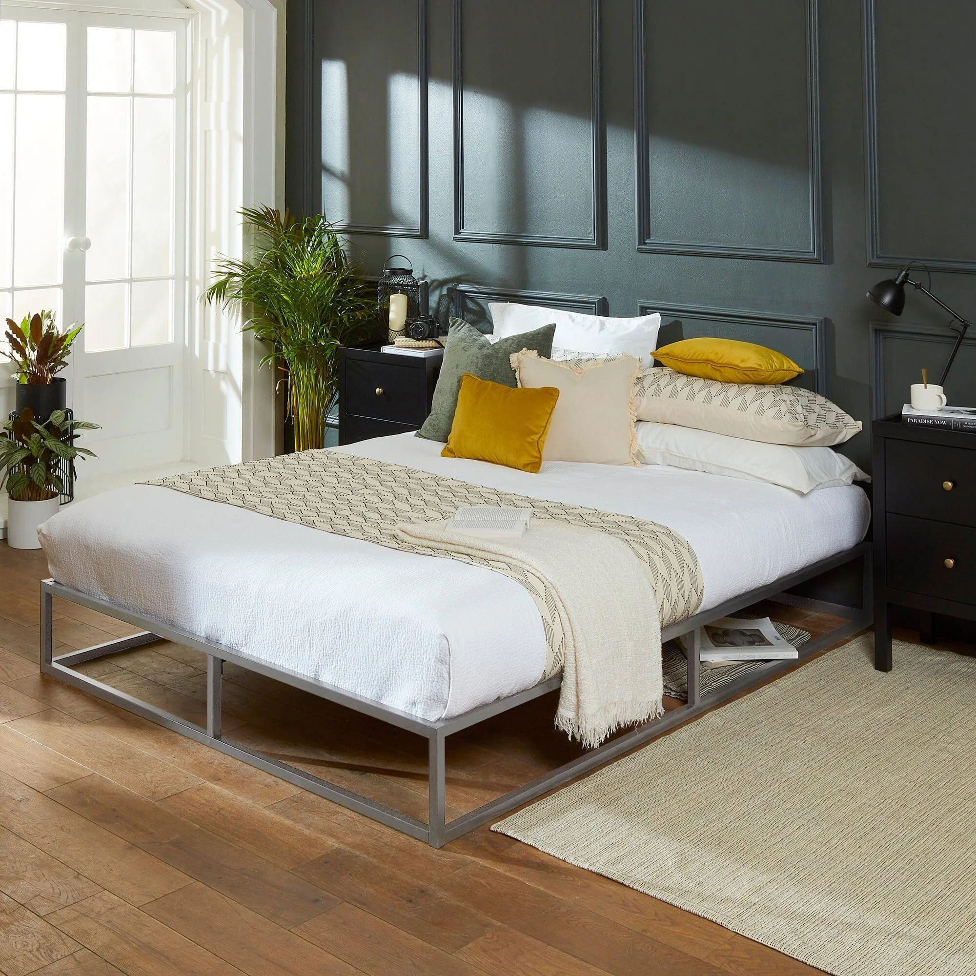 Indy King Size Platform Bed - Grey Metal