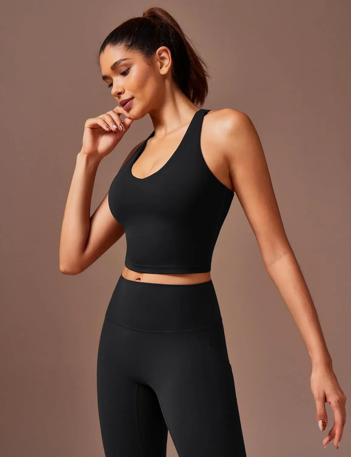 IUGA Buttery Adjustable Workout Tank Tops Woman with Built in Bra Y Back Longline Sports Bra Athletic V-Neck Crop Tops