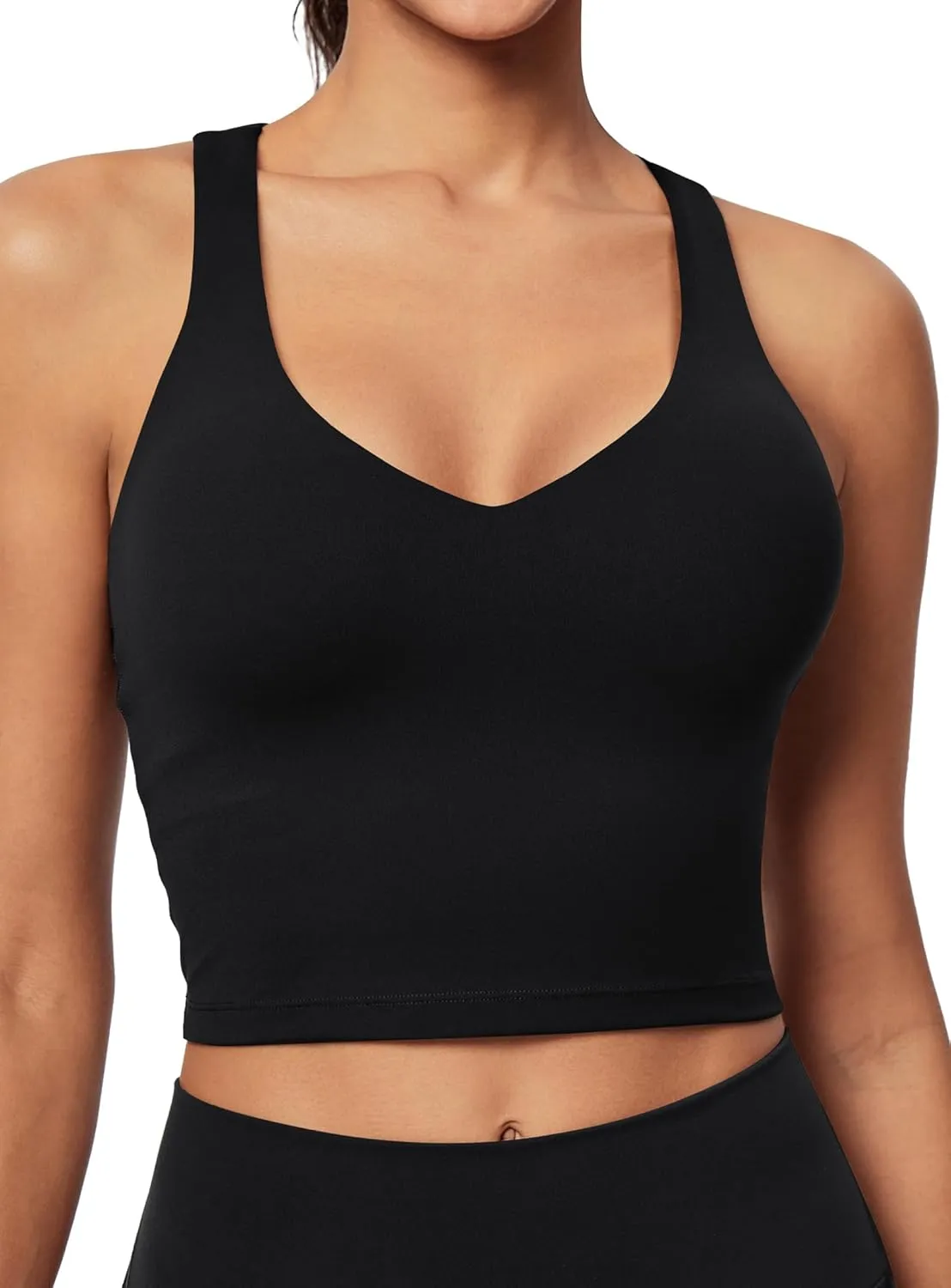 IUGA Buttery Adjustable Workout Tank Tops Woman with Built in Bra Y Back Longline Sports Bra Athletic V-Neck Crop Tops
