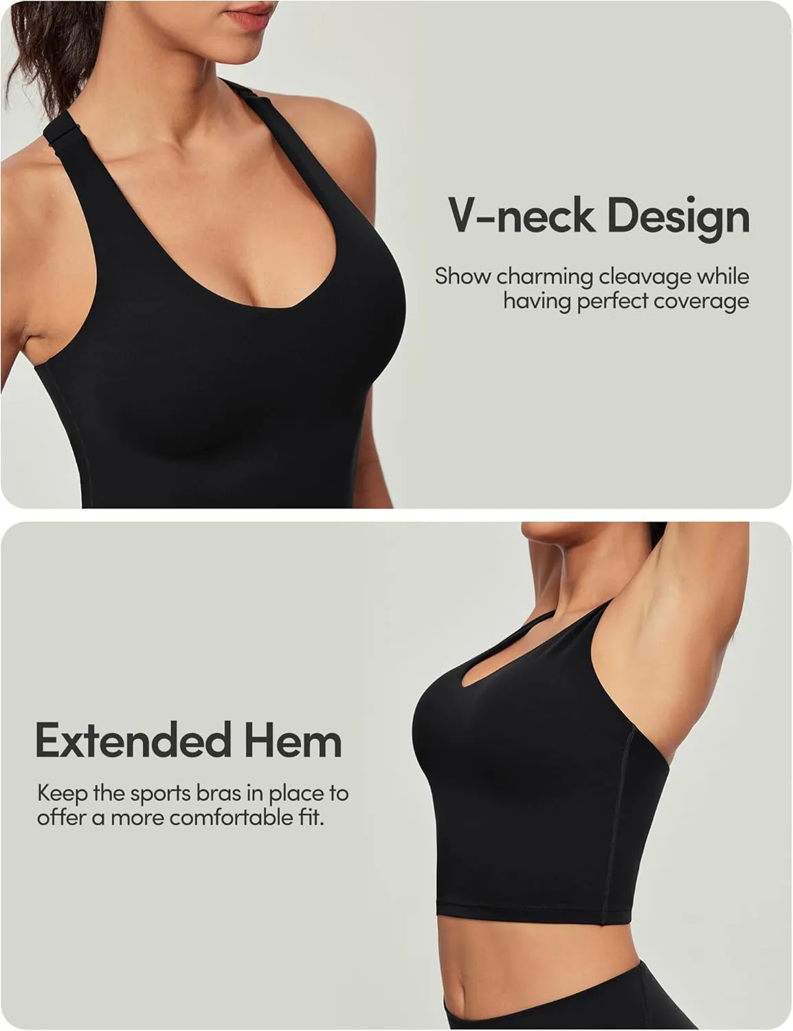 IUGA Buttery Adjustable Workout Tank Tops Woman with Built in Bra Y Back Longline Sports Bra Athletic V-Neck Crop Tops
