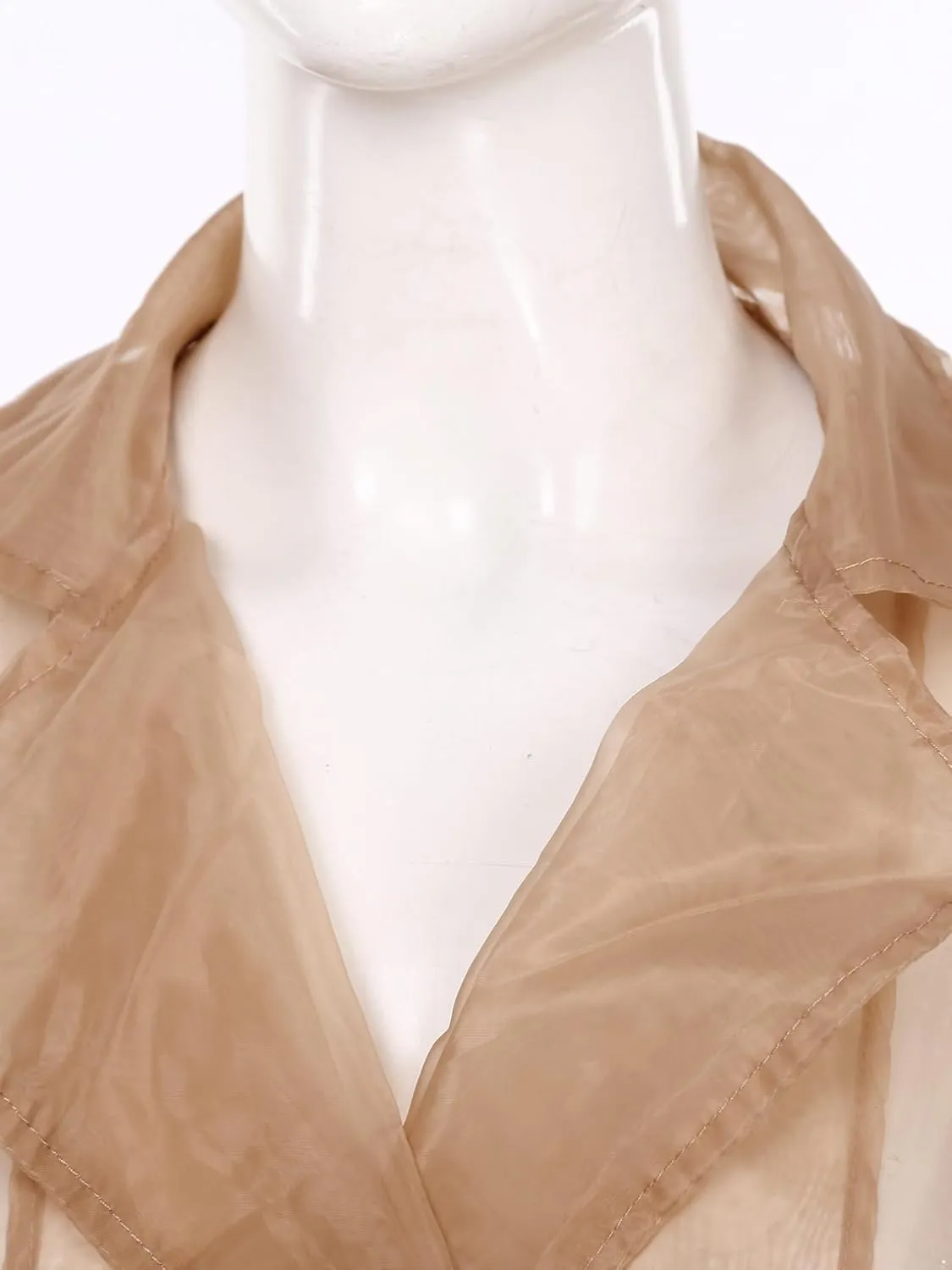 JEATHA Trench Coats for Women Sheer Mesh Organza Jackets Notch Lapel Double Breasted Outerwear Sun Protection Clothing