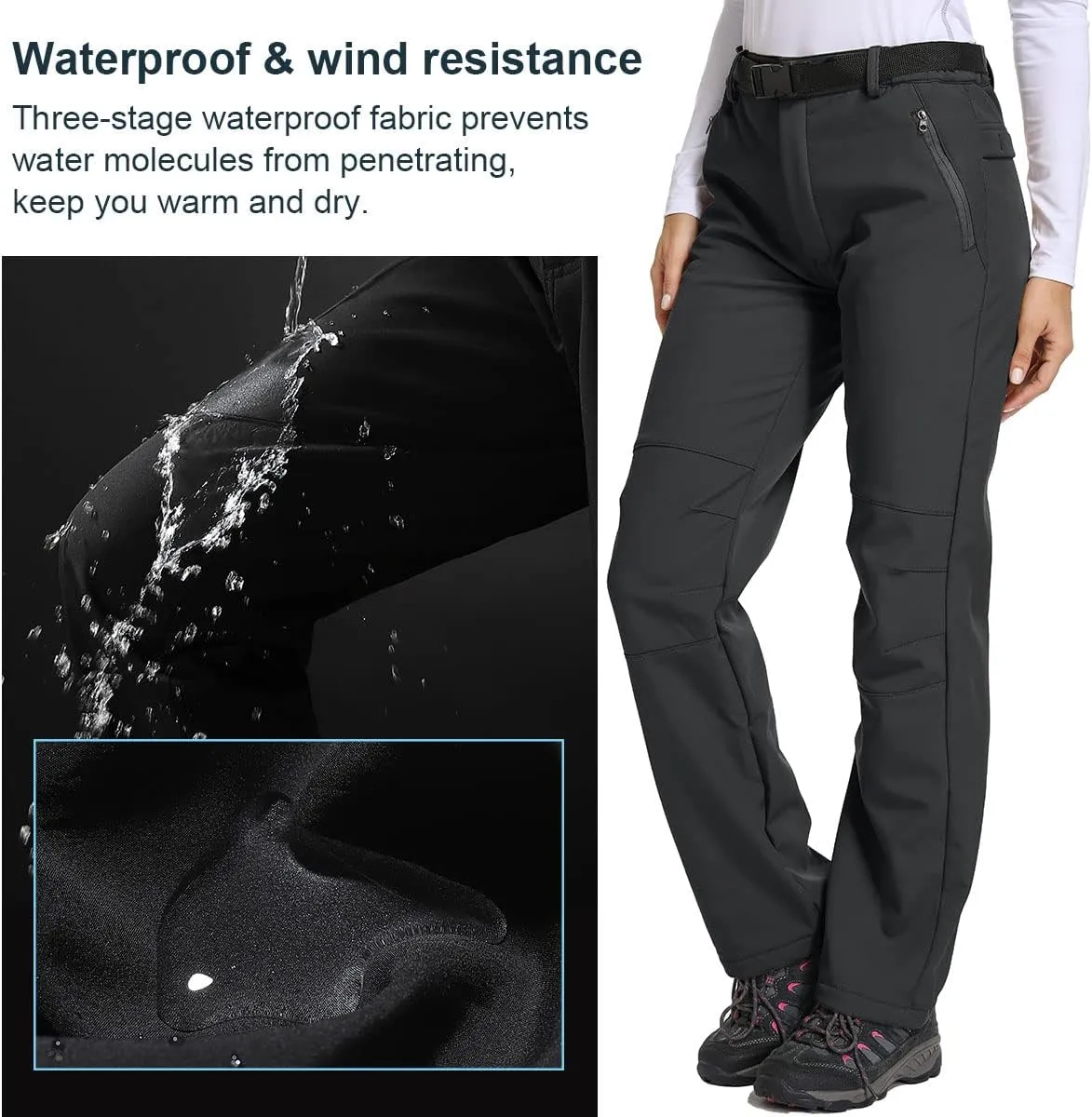 Jessie Kidden Women's Waterproof Pants Hiking Ski Snow Fish Fleece Lined Insulated Outdoor Golf Travel Pant