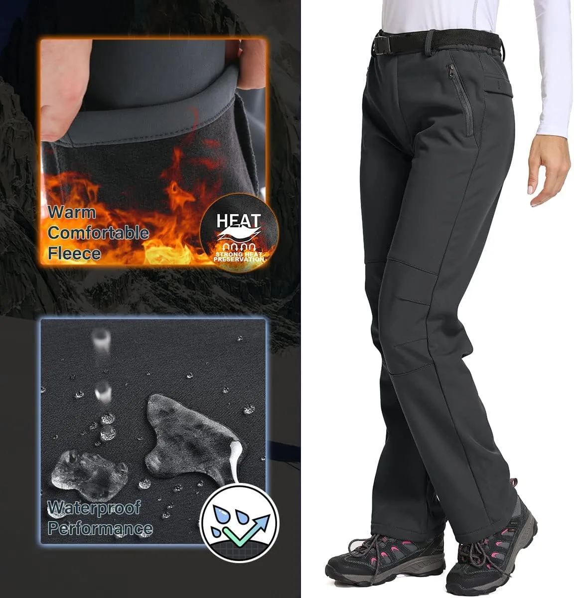 Jessie Kidden Women's Waterproof Pants Hiking Ski Snow Fish Fleece Lined Insulated Outdoor Golf Travel Pant