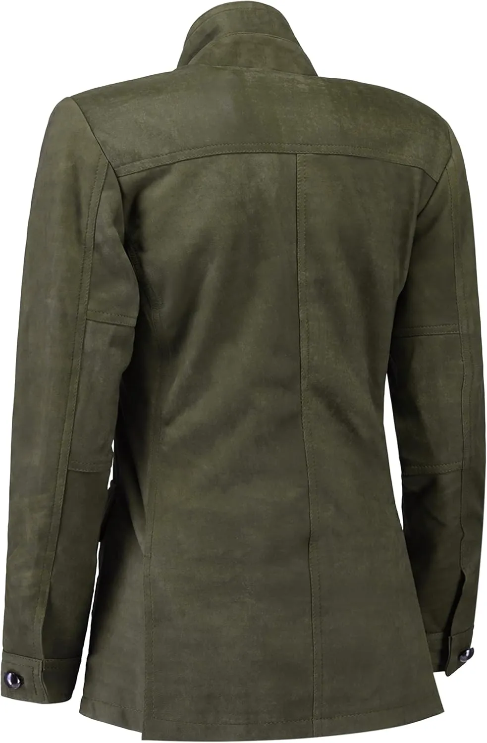Jild Fancy 5-Button Four Pocket Double Back Slit Leather Blazer Women - Vintage Suede Look Cuff Sleeves Leather Jacket Women