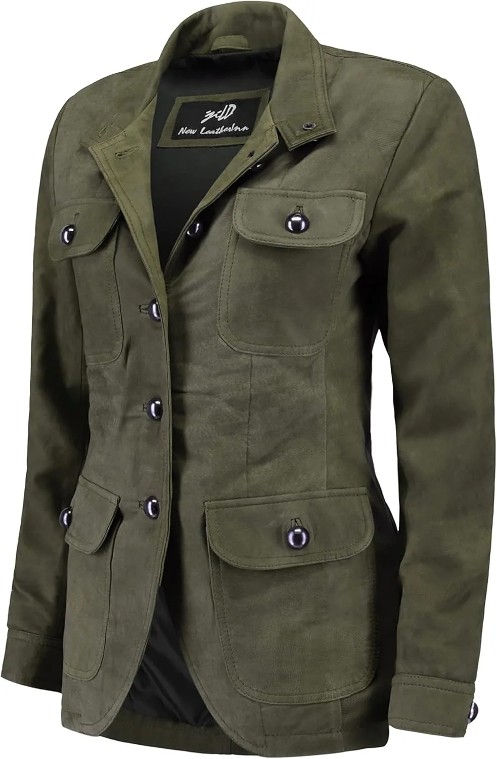 Jild Fancy 5-Button Four Pocket Double Back Slit Leather Blazer Women - Vintage Suede Look Cuff Sleeves Leather Jacket Women