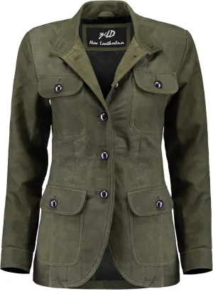 Jild Fancy 5-Button Four Pocket Double Back Slit Leather Blazer Women - Vintage Suede Look Cuff Sleeves Leather Jacket Women
