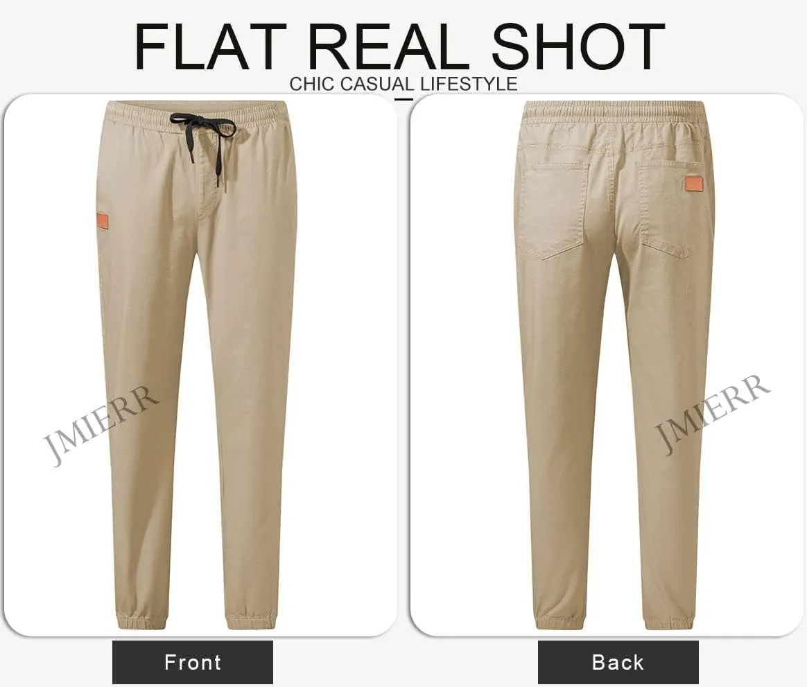 JMIERR Mens Casual Joggers Pants - Cotton Drawstring Chino Cargo Pants Hiking Outdoor Twill Track Jogging Sweatpants Pants