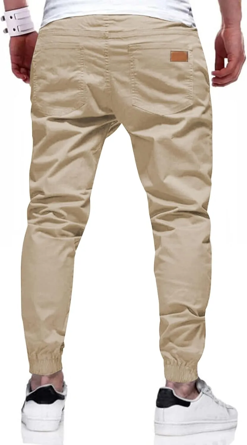 JMIERR Mens Casual Joggers Pants - Cotton Drawstring Chino Cargo Pants Hiking Outdoor Twill Track Jogging Sweatpants Pants